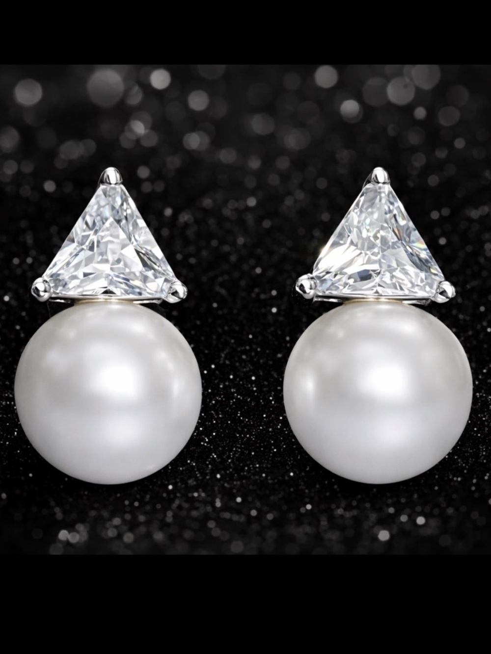 Trilliant Cut Trillion Cz Diamond Pearl Dangle Drop Stud statement Earrings HSN
